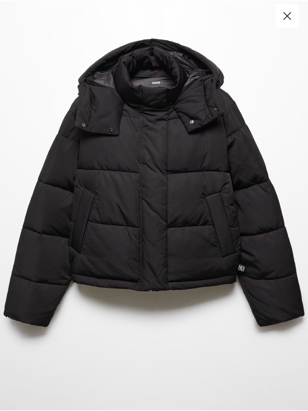 MNG mango Short Quilted Anorak Black Hooded Puffer Jacket Winter Coat Large